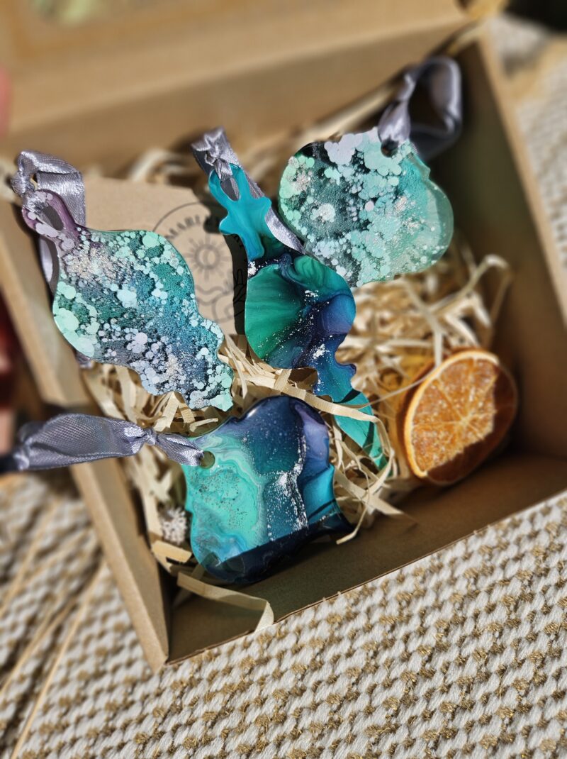 Zestaw 4 zawieszek Turkus-Granat-Srebro