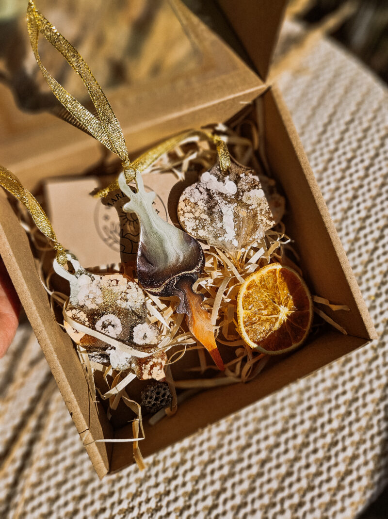 Zestaw 3 zawieszek Pomarańcz-Oliwka-Złoto