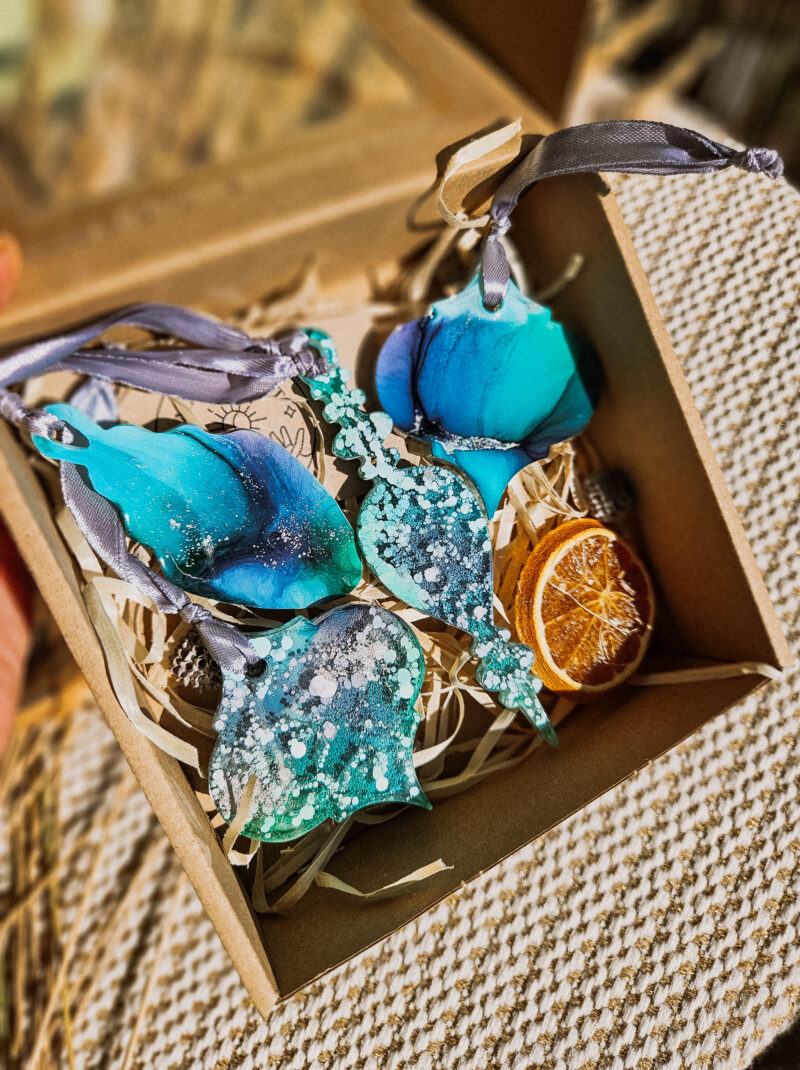 Zestaw 4 zawieszek Turkus-Granat-Srebro