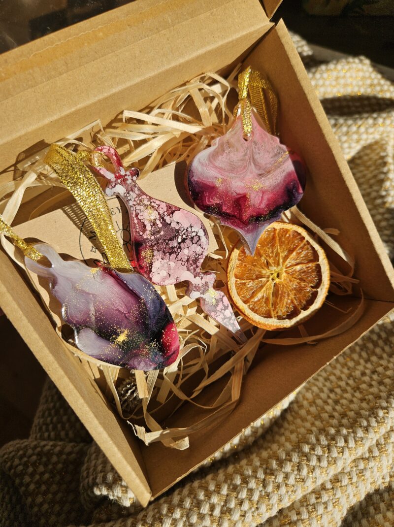 Zestaw 3 zawieszek Róż-Fiolet-Złoto